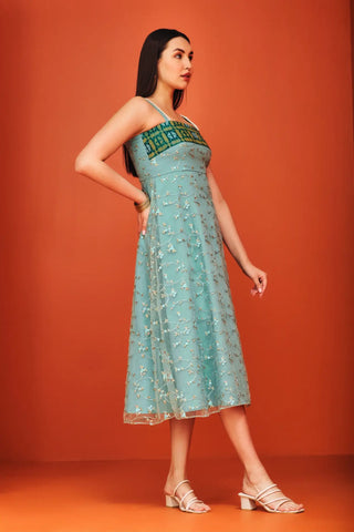 Mint Blue Embroidered Dress