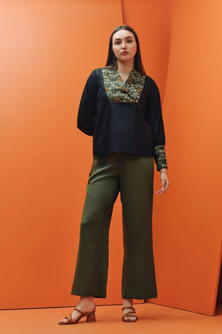 Green Essence Notch Collar Top