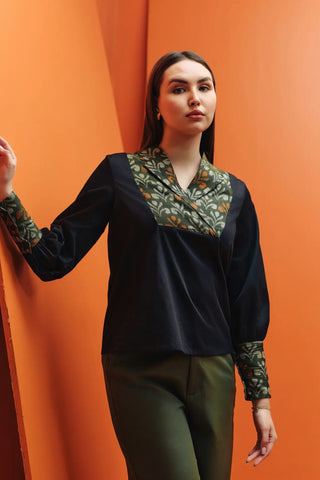 Green Essence Notch Collar Top