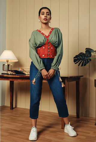 Vintage Checkered Sage Blouse