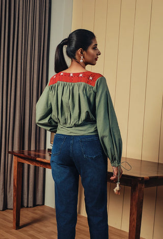 Vintage Checkered Sage Blouse